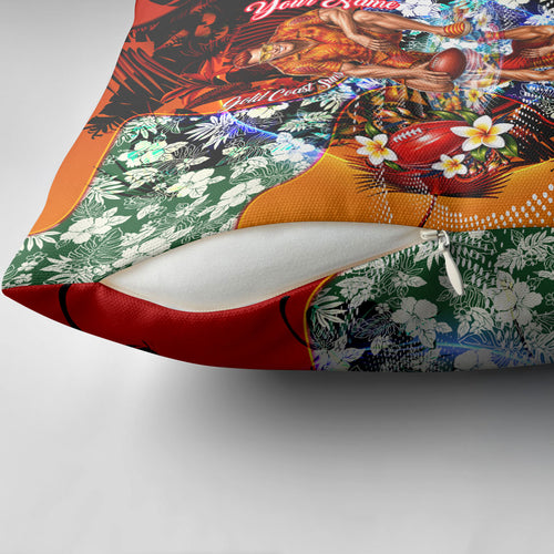 Personalized Gold Coast Suns Football Pillow Cover Tropical Hibiscus Flowers - Pacific Fusion Style