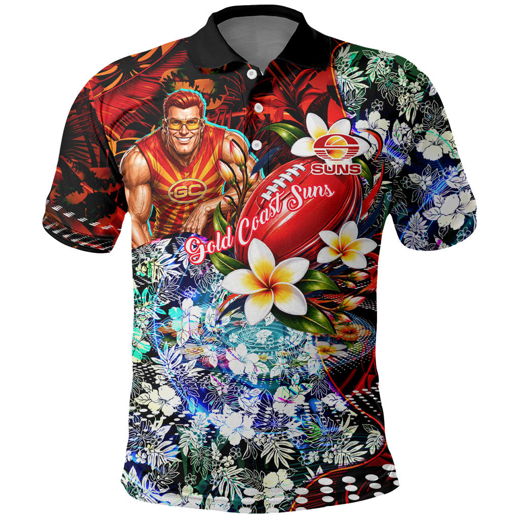 Personalized Gold Coast Suns Football Polo Shirt Tropical Hibiscus Flowers - Pacific Fusion Style