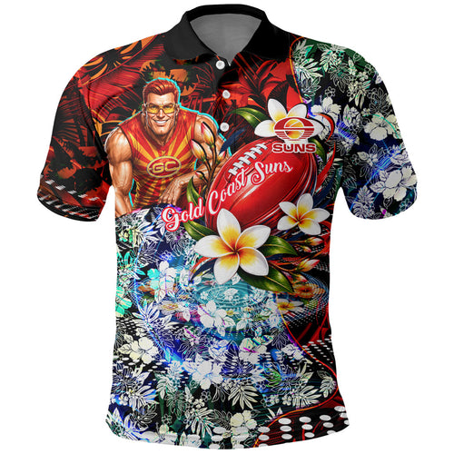 Personalized Gold Coast Suns Football Polo Shirt Tropical Hibiscus Flowers - Pacific Fusion Style