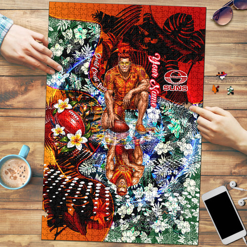 Personalized Gold Coast Suns Football Puzzle Tropical Hibiscus Flowers - Pacific Fusion Style