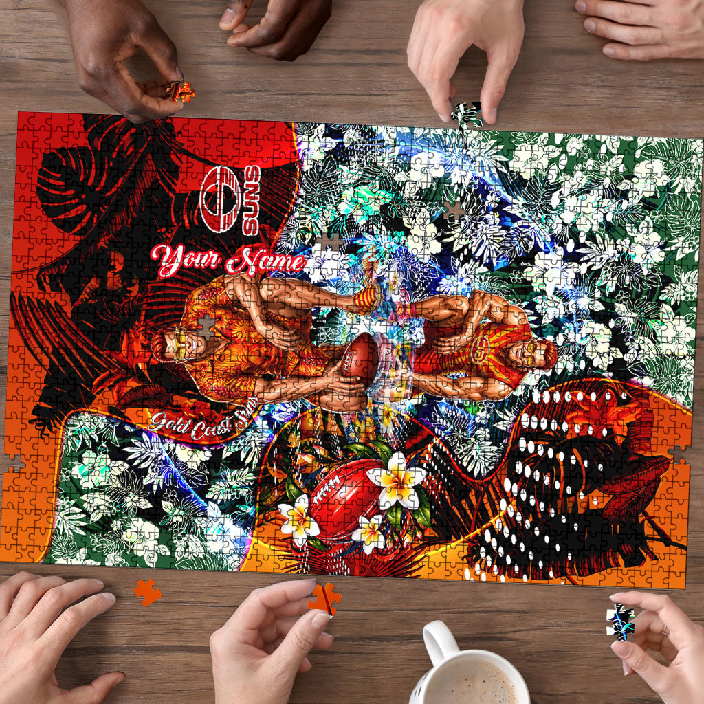 Personalized Gold Coast Suns Football Puzzle Tropical Hibiscus Flowers - Pacific Fusion Style