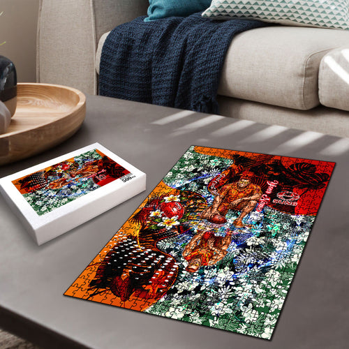 Personalized Gold Coast Suns Football Puzzle Tropical Hibiscus Flowers - Pacific Fusion Style