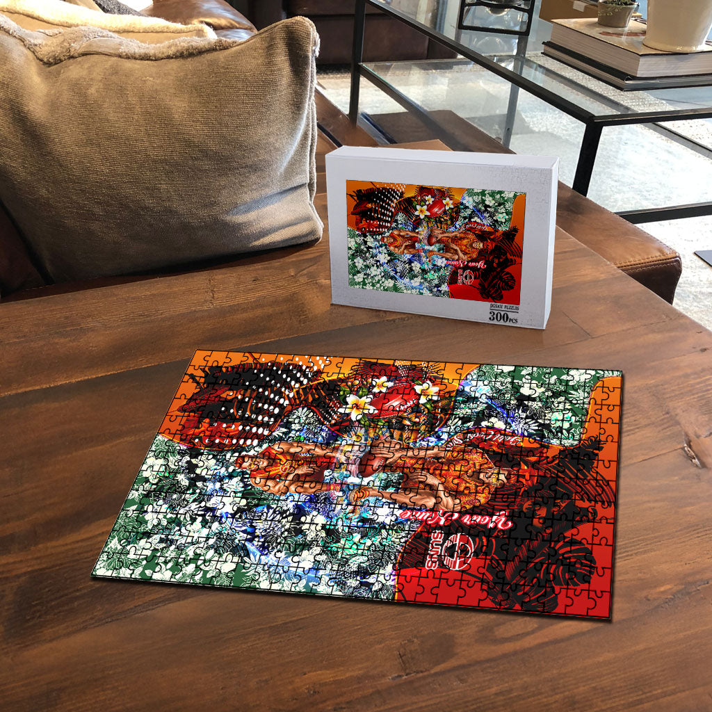 Personalized Gold Coast Suns Football Puzzle Tropical Hibiscus Flowers - Pacific Fusion Style
