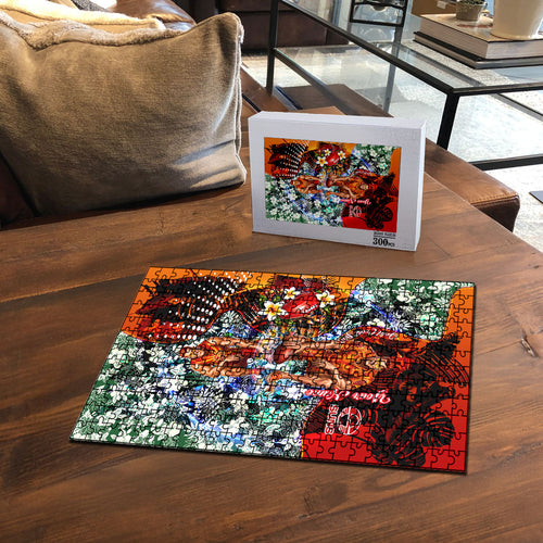 Personalized Gold Coast Suns Football Puzzle Tropical Hibiscus Flowers - Pacific Fusion Style