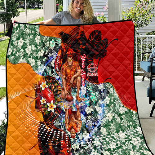 Personalized Gold Coast Suns Football Quilt Tropical Hibiscus Flowers - Pacific Fusion Style