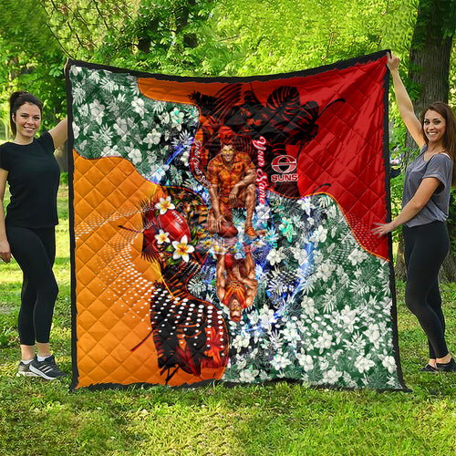 Personalized Gold Coast Suns Football Quilt Tropical Hibiscus Flowers - Pacific Fusion Style
