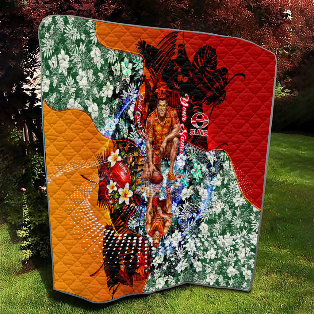 Personalized Gold Coast Suns Football Quilt Tropical Hibiscus Flowers - Pacific Fusion Style