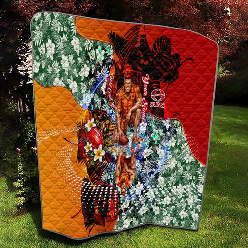 Personalized Gold Coast Suns Football Quilt Tropical Hibiscus Flowers - Pacific Fusion Style