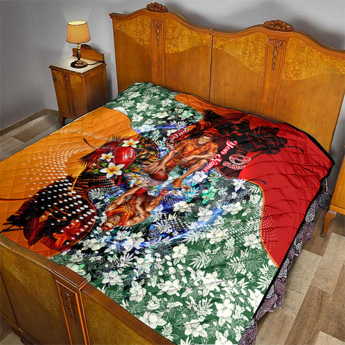 Personalized Gold Coast Suns Football Quilt Tropical Hibiscus Flowers - Pacific Fusion Style