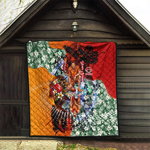 Personalized Gold Coast Suns Football Quilt Tropical Hibiscus Flowers - Pacific Fusion Style