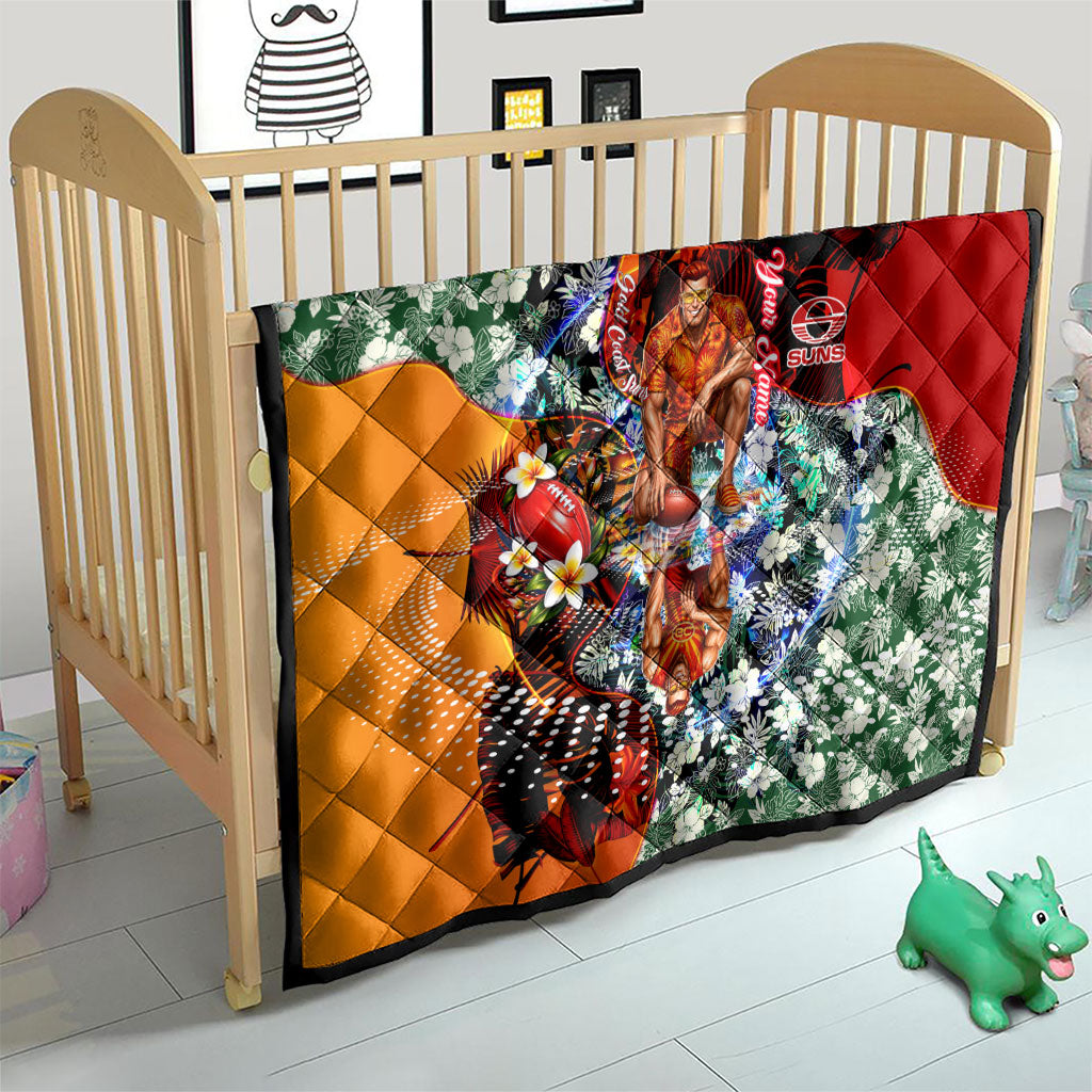 Personalized Gold Coast Suns Football Quilt Tropical Hibiscus Flowers - Pacific Fusion Style