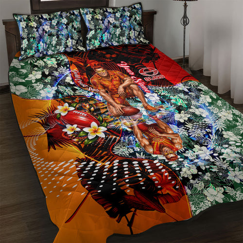 Personalized Gold Coast Suns Football Quilt Bed Set Tropical Hibiscus Flowers - Pacific Fusion Style