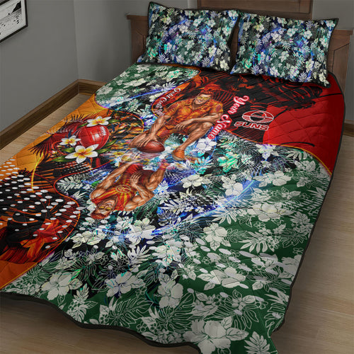 Personalized Gold Coast Suns Football Quilt Bed Set Tropical Hibiscus Flowers - Pacific Fusion Style