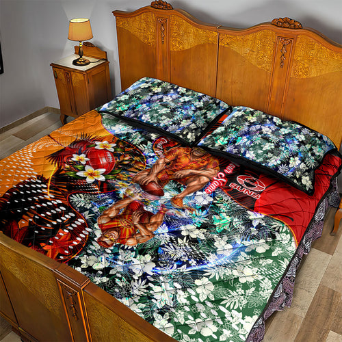 Personalized Gold Coast Suns Football Quilt Bed Set Tropical Hibiscus Flowers - Pacific Fusion Style