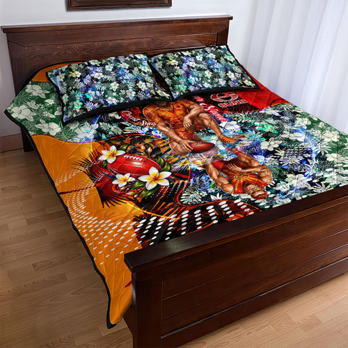 Personalized Gold Coast Suns Football Quilt Bed Set Tropical Hibiscus Flowers - Pacific Fusion Style