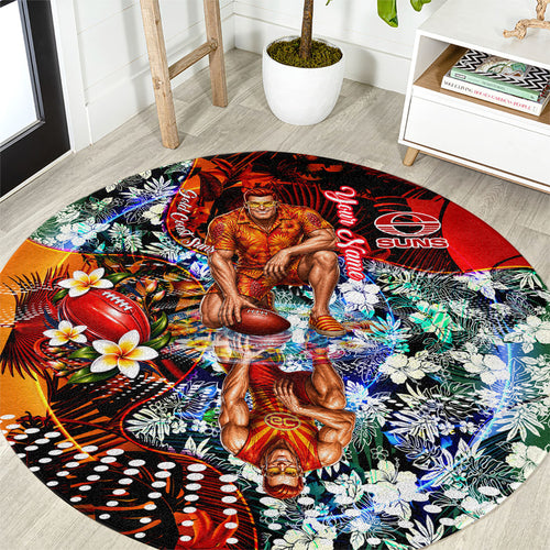 Personalized Gold Coast Suns Football Round Carpet Tropical Hibiscus Flowers - Pacific Fusion Style