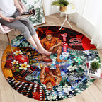 Personalized Gold Coast Suns Football Round Carpet Tropical Hibiscus Flowers - Pacific Fusion Style
