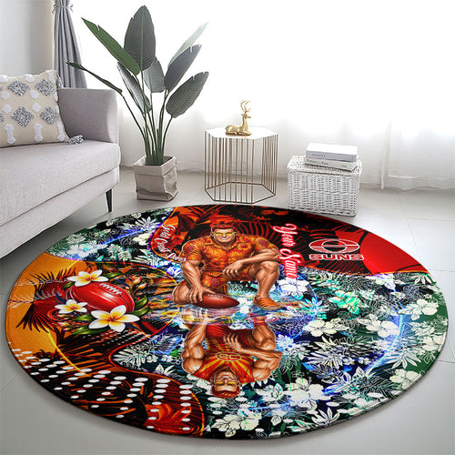 Personalized Gold Coast Suns Football Round Carpet Tropical Hibiscus Flowers - Pacific Fusion Style