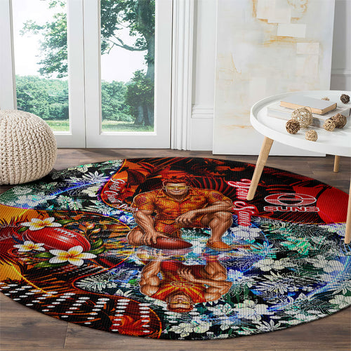 Personalized Gold Coast Suns Football Round Carpet Tropical Hibiscus Flowers - Pacific Fusion Style