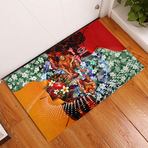 Personalized Gold Coast Suns Football Rubber Doormat Tropical Hibiscus Flowers - Pacific Fusion Style