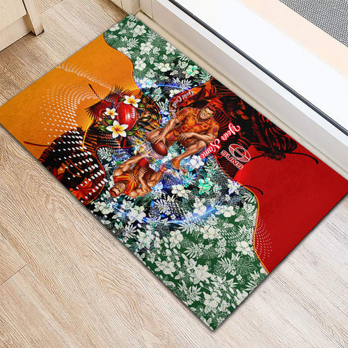Personalized Gold Coast Suns Football Rubber Doormat Tropical Hibiscus Flowers - Pacific Fusion Style