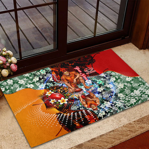 Personalized Gold Coast Suns Football Rubber Doormat Tropical Hibiscus Flowers - Pacific Fusion Style