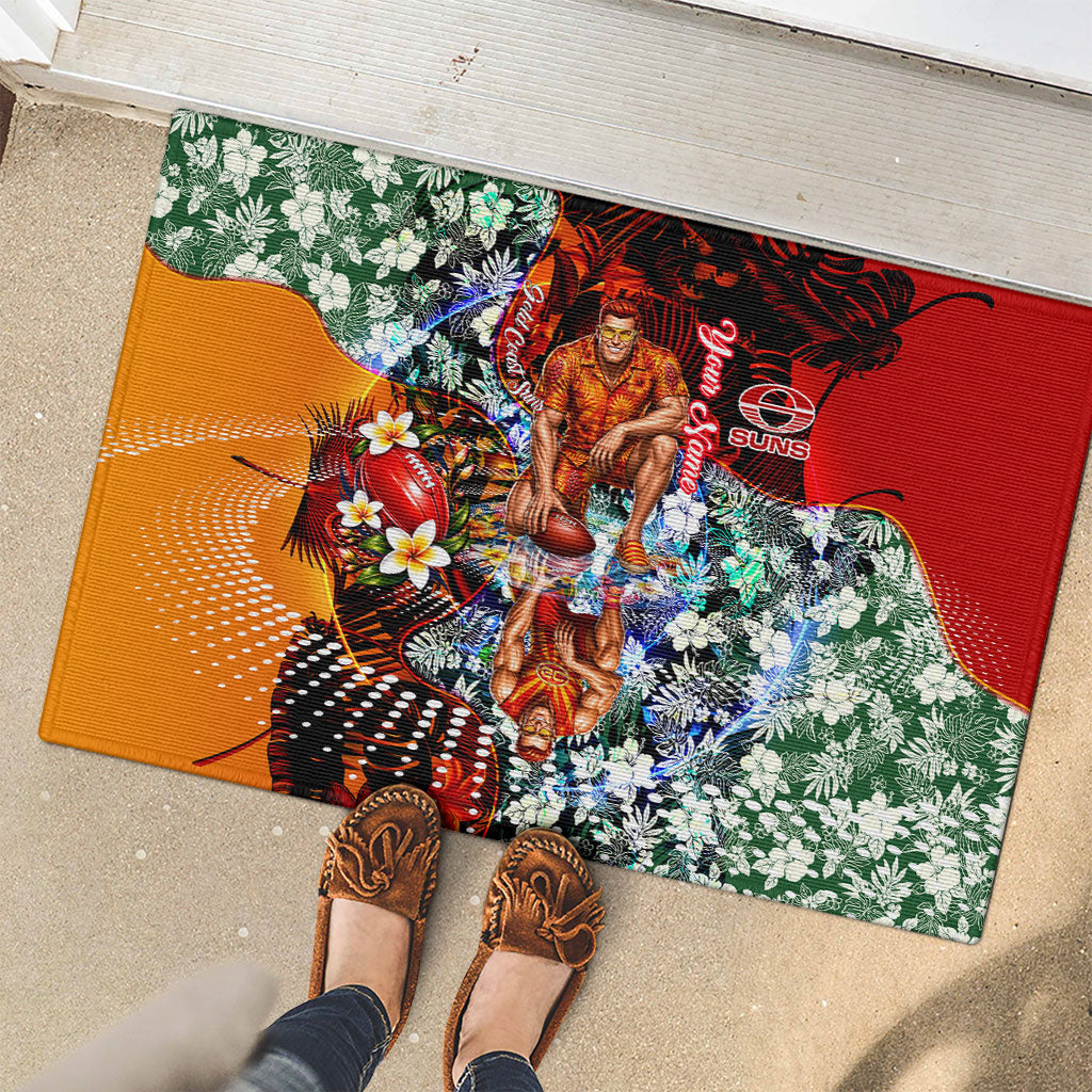 Personalized Gold Coast Suns Football Rubber Doormat Tropical Hibiscus Flowers - Pacific Fusion Style