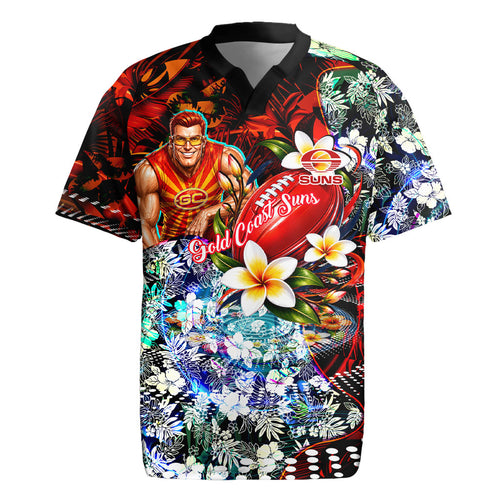 Personalized Gold Coast Suns Football Rugby Jersey Tropical Hibiscus Flowers - Pacific Fusion Style