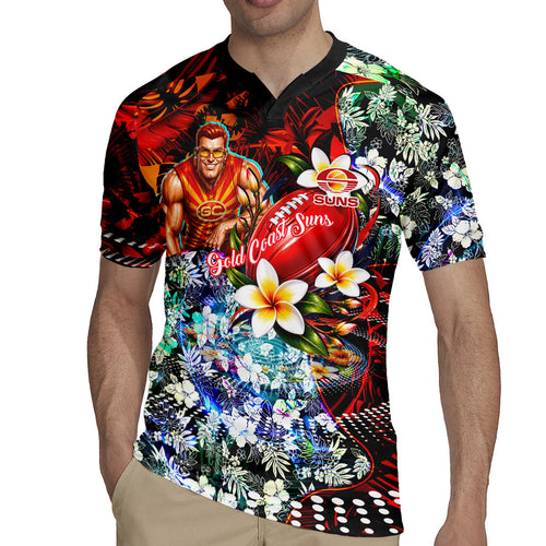 Personalized Gold Coast Suns Football Rugby Jersey Tropical Hibiscus Flowers - Pacific Fusion Style