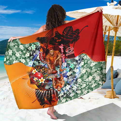 Personalized Gold Coast Suns Football Sarong Tropical Hibiscus Flowers - Pacific Fusion Style