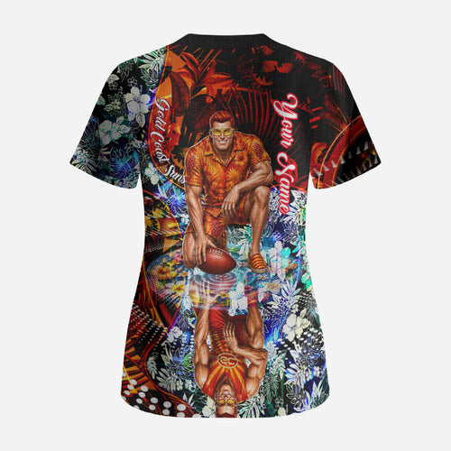 Personalized Gold Coast Suns Football Scrub Top Tropical Hibiscus Flowers - Pacific Fusion Style