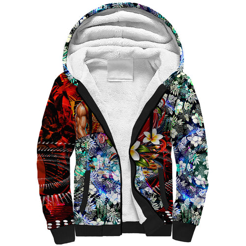 Personalized Gold Coast Suns Football Sherpa Hoodie Tropical Hibiscus Flowers - Pacific Fusion Style