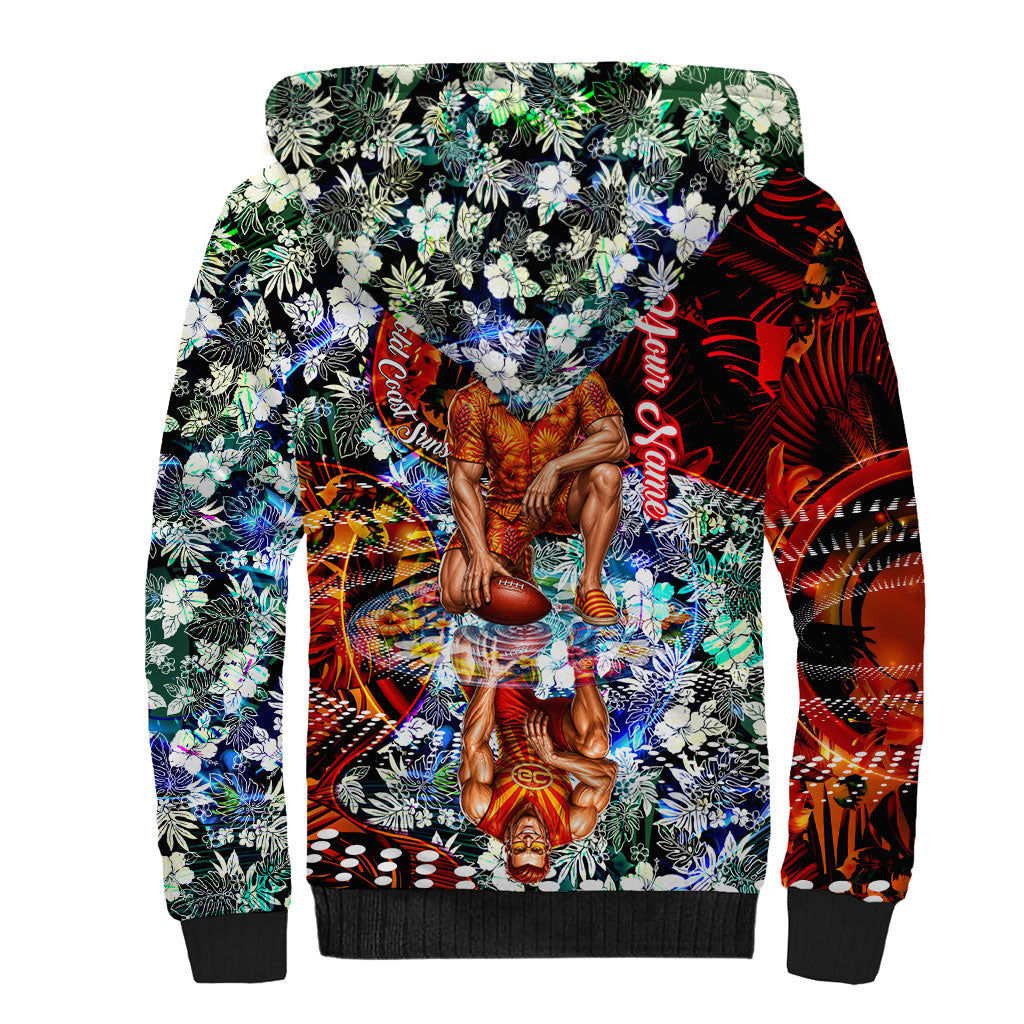 Personalized Gold Coast Suns Football Sherpa Hoodie Tropical Hibiscus Flowers - Pacific Fusion Style