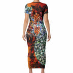 Personalized Gold Coast Suns Football Short Sleeve Bodycon Dress Tropical Hibiscus Flowers - Pacific Fusion Style