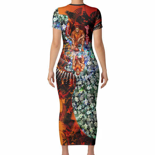 Personalized Gold Coast Suns Football Short Sleeve Bodycon Dress Tropical Hibiscus Flowers - Pacific Fusion Style