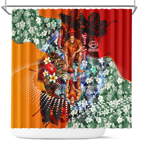 Personalized Gold Coast Suns Football Shower Curtain Tropical Hibiscus Flowers - Pacific Fusion Style