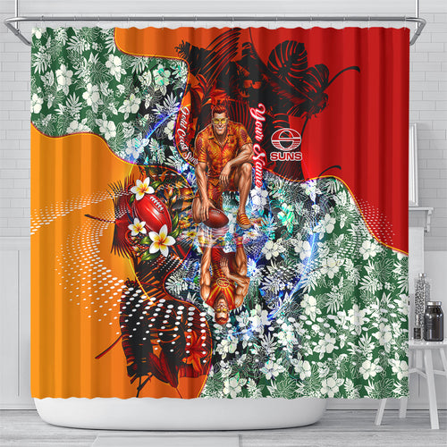 Personalized Gold Coast Suns Football Shower Curtain Tropical Hibiscus Flowers - Pacific Fusion Style