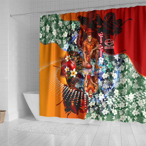 Personalized Gold Coast Suns Football Shower Curtain Tropical Hibiscus Flowers - Pacific Fusion Style