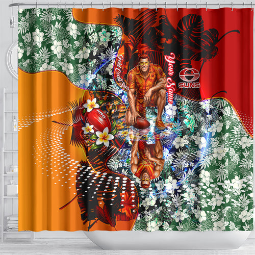 Personalized Gold Coast Suns Football Shower Curtain Tropical Hibiscus Flowers - Pacific Fusion Style