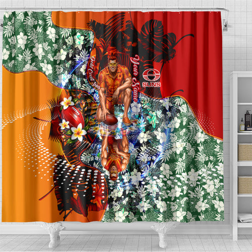 Personalized Gold Coast Suns Football Shower Curtain Tropical Hibiscus Flowers - Pacific Fusion Style