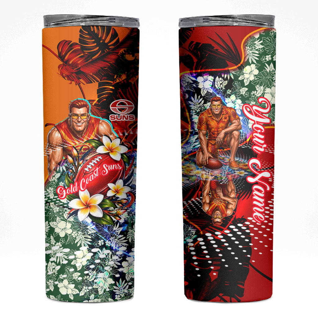 Personalized Gold Coast Suns Football Skinny Tumbler Tropical Hibiscus Flowers - Pacific Fusion Style