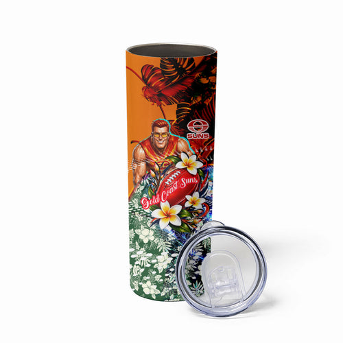 Personalized Gold Coast Suns Football Skinny Tumbler Tropical Hibiscus Flowers - Pacific Fusion Style