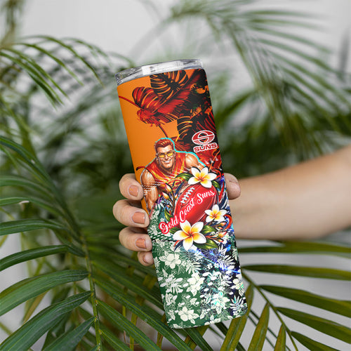 Personalized Gold Coast Suns Football Skinny Tumbler Tropical Hibiscus Flowers - Pacific Fusion Style