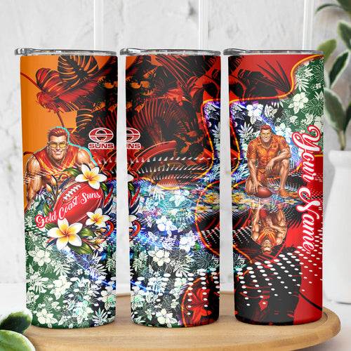 Personalized Gold Coast Suns Football Skinny Tumbler Tropical Hibiscus Flowers - Pacific Fusion Style
