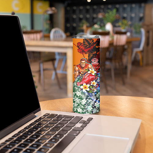 Personalized Gold Coast Suns Football Skinny Tumbler Tropical Hibiscus Flowers - Pacific Fusion Style