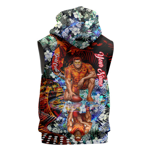 Personalized Gold Coast Suns Football Sleeveless Hoodie Tropical Hibiscus Flowers - Pacific Fusion Style