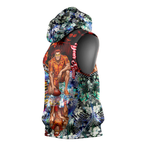 Personalized Gold Coast Suns Football Sleeveless Hoodie Tropical Hibiscus Flowers - Pacific Fusion Style