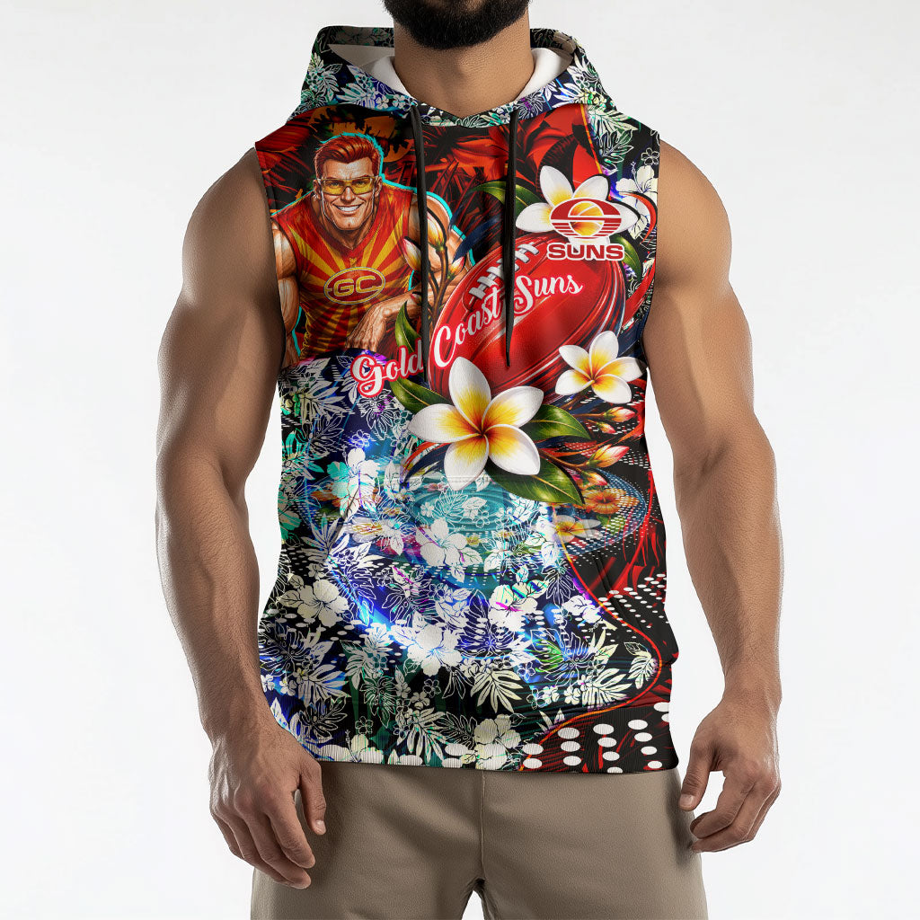 Personalized Gold Coast Suns Football Sleeveless Hoodie Tropical Hibiscus Flowers - Pacific Fusion Style