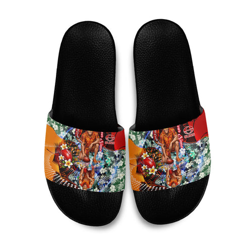 Personalized Gold Coast Suns Football Slide Sandals Tropical Hibiscus Flowers - Pacific Fusion Style