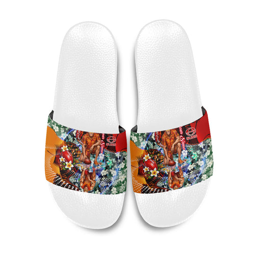 Personalized Gold Coast Suns Football Slide Sandals Tropical Hibiscus Flowers - Pacific Fusion Style